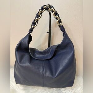 Vince Camuto Navy Leather Hobo Bag with Chain Handle